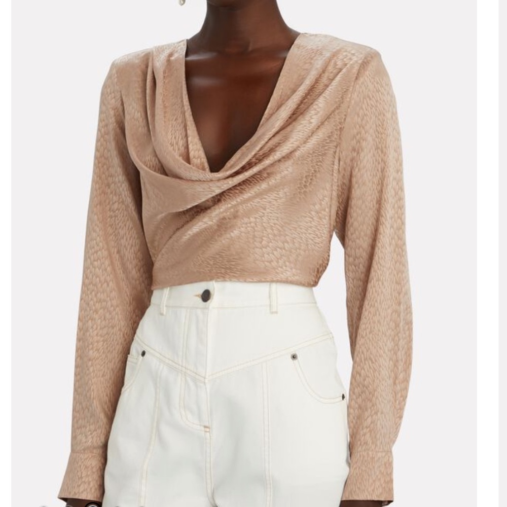 Ronny Kobo Jayce Cowlneck Silk Blend‎ Top in Beige